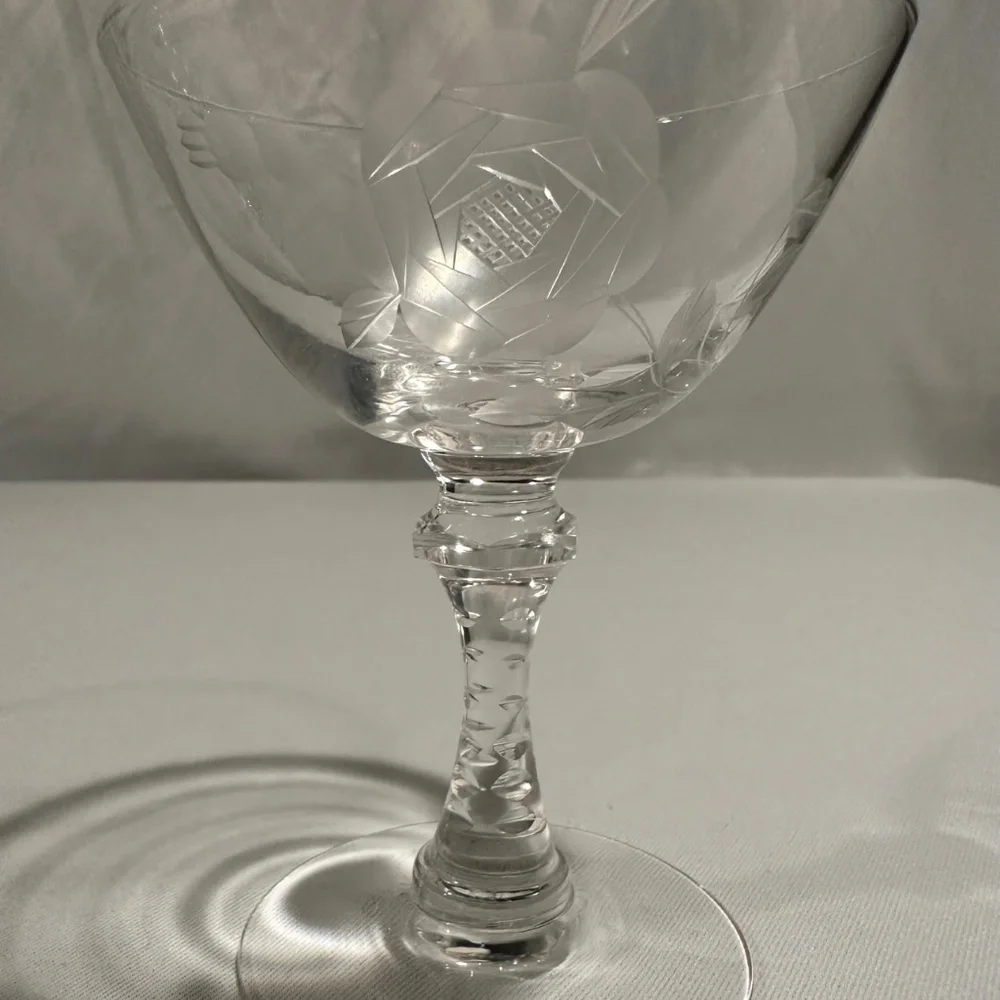 Art Deco Hand Cut Champagne Dessert Glasses Rose Design-A Pair